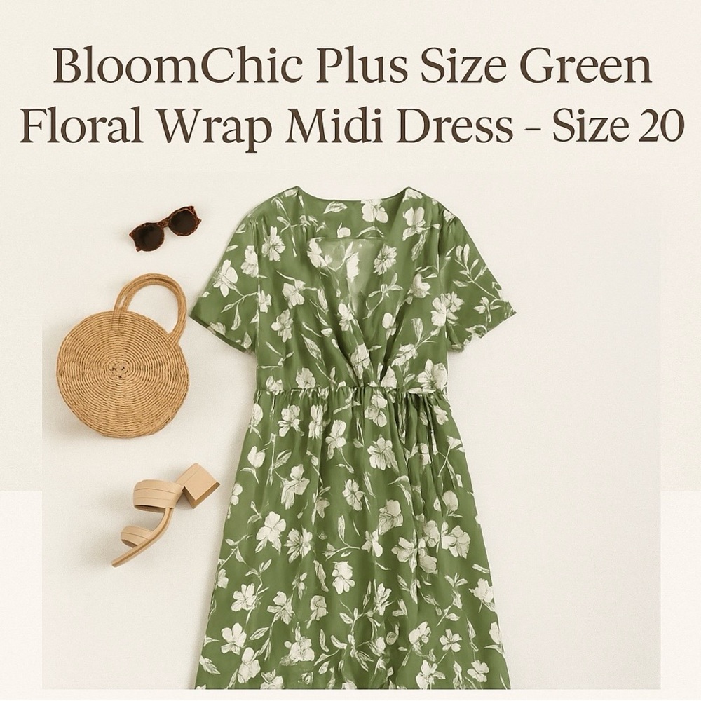 BloomChic Green Floral Wrap Midi Dress